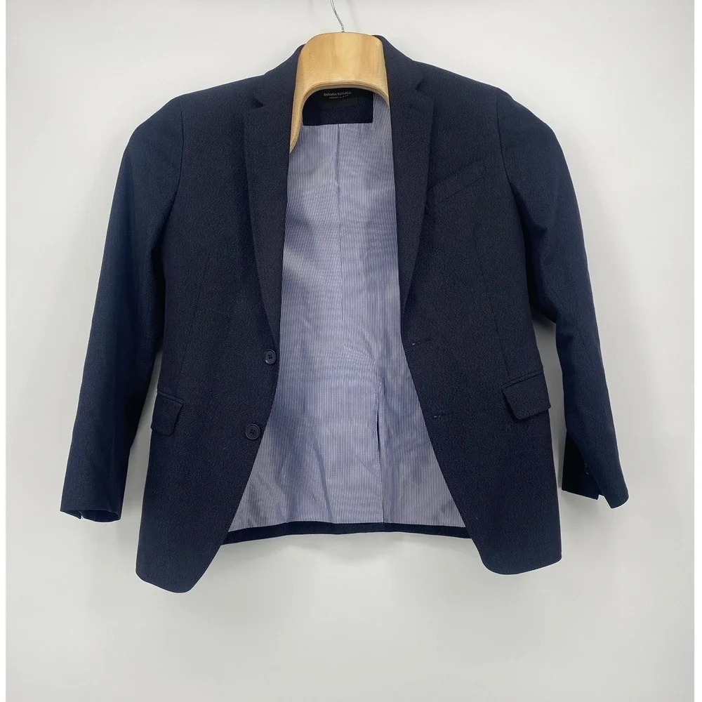 Banana Republic Modern Slim Fit Blazer Mens 38 Short Navy Blue Cotton Sport Coat